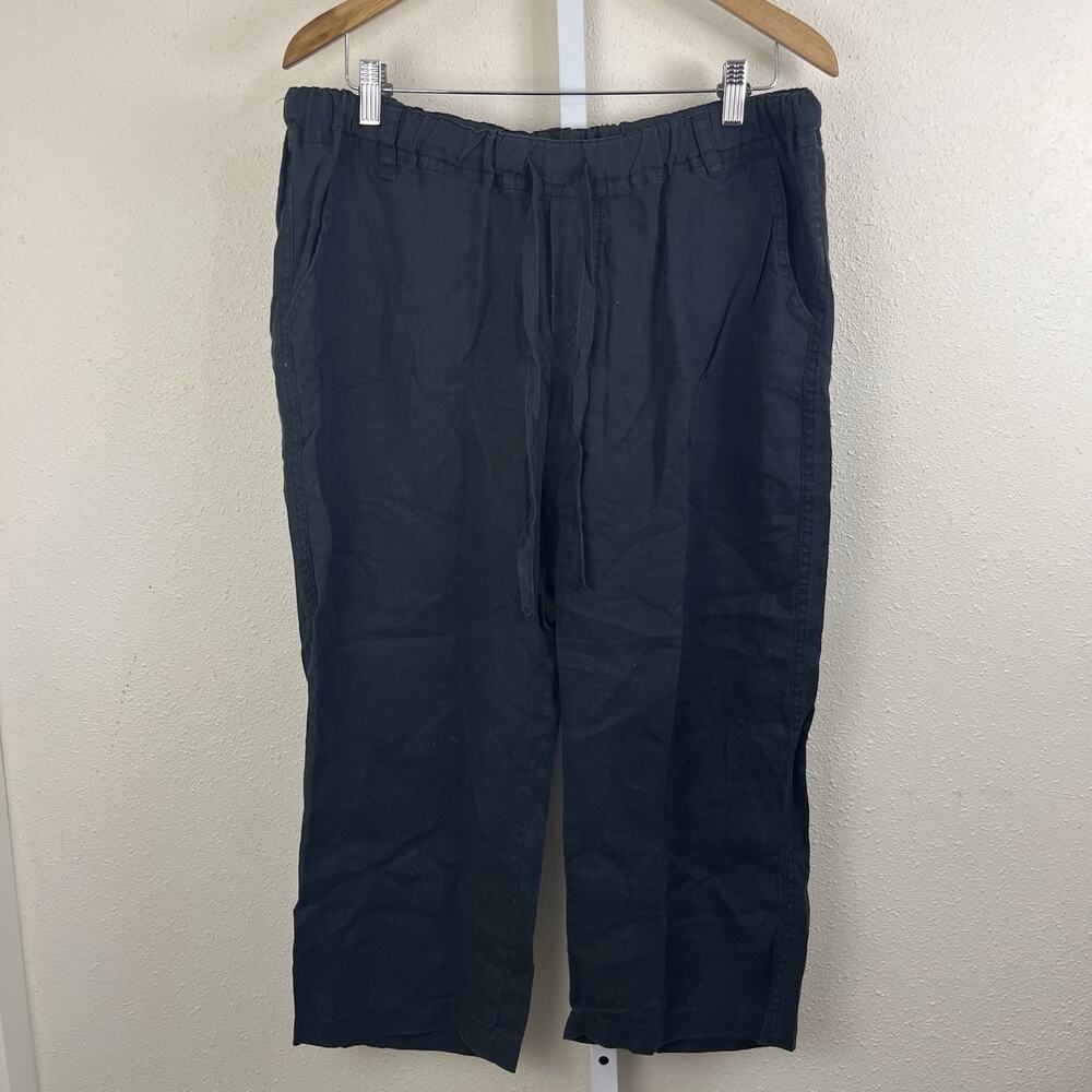Allen Allen Linen Wide Leg Crop Pants Womens XL Black Lagenlook